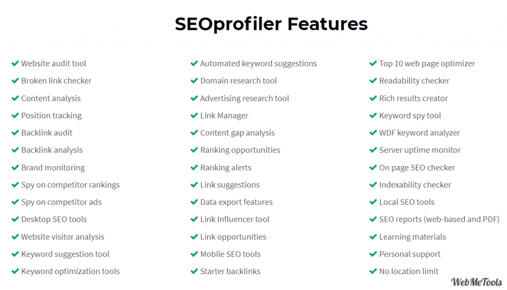 SEOprofiler features SEOprofiler features