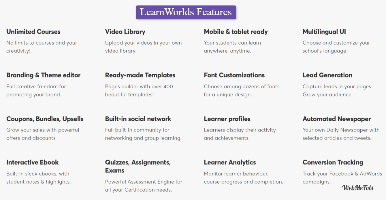 LearnWorlds Features LearnWorlds Features