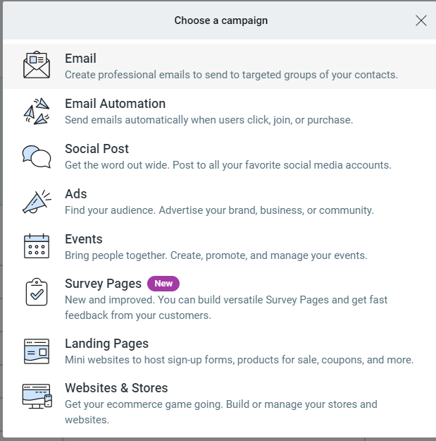 Constant Contact Campaign types Constant Contact Campaign Features