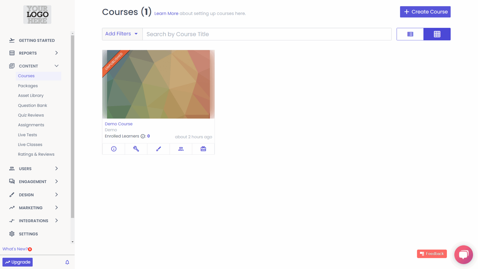 Content Courses Screen Graphy Dashboard