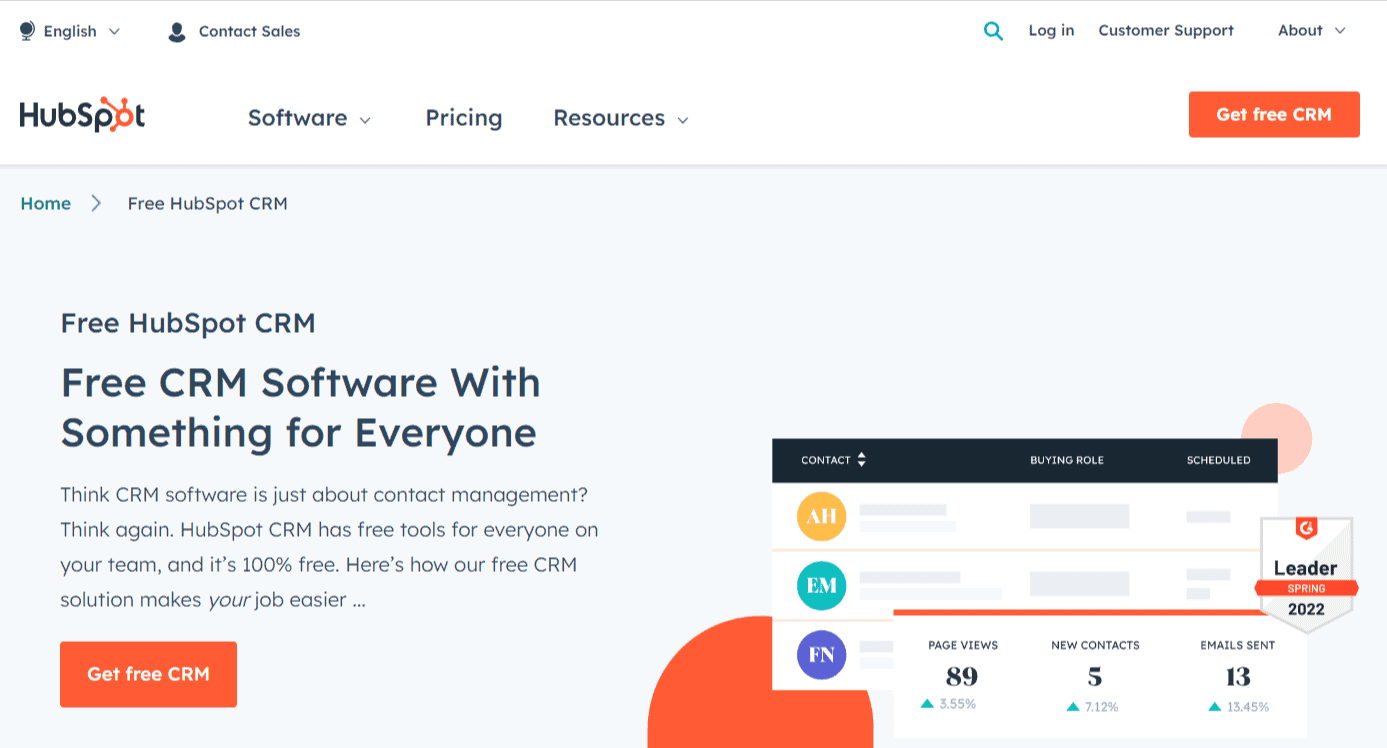 HubSpot Best Free CRM Software for Businesses 1 HubSpot website