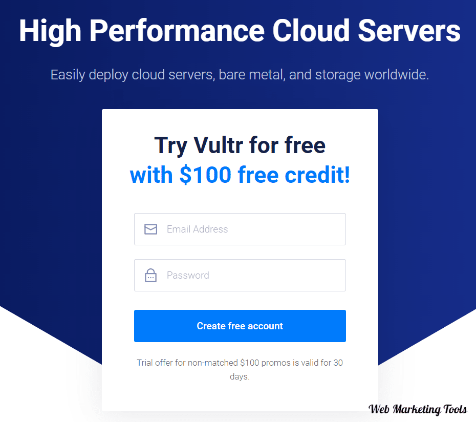 Vultr 100 Credit Sign up form Vultr free $100 credit