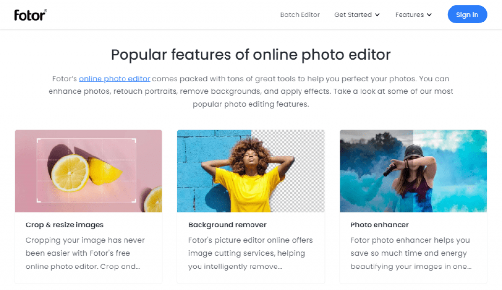 Fotor Fotor image editor features
