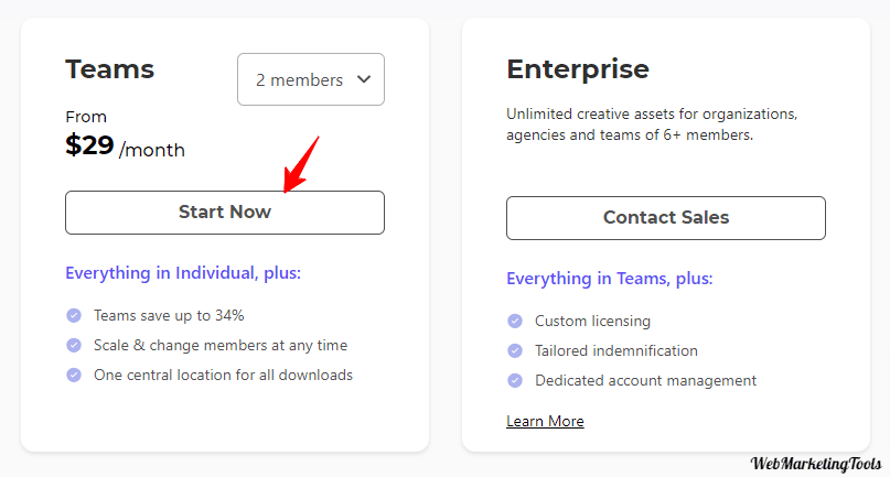 Envato Elements Pricing 1 Envato-Elements Team Plan