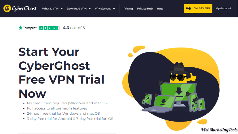 CyberGhost VPN freetrial hompage 1 CyberGhost free trial homepage