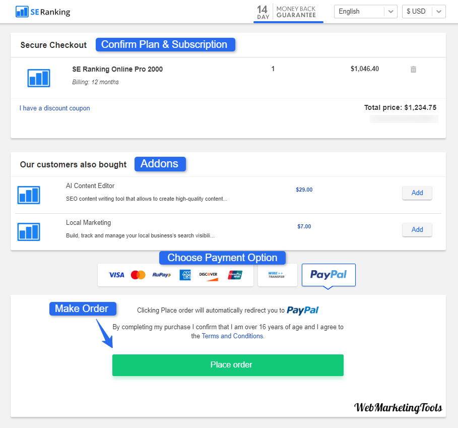 SE Ranking Checout Page SE Ranking Checkout Page