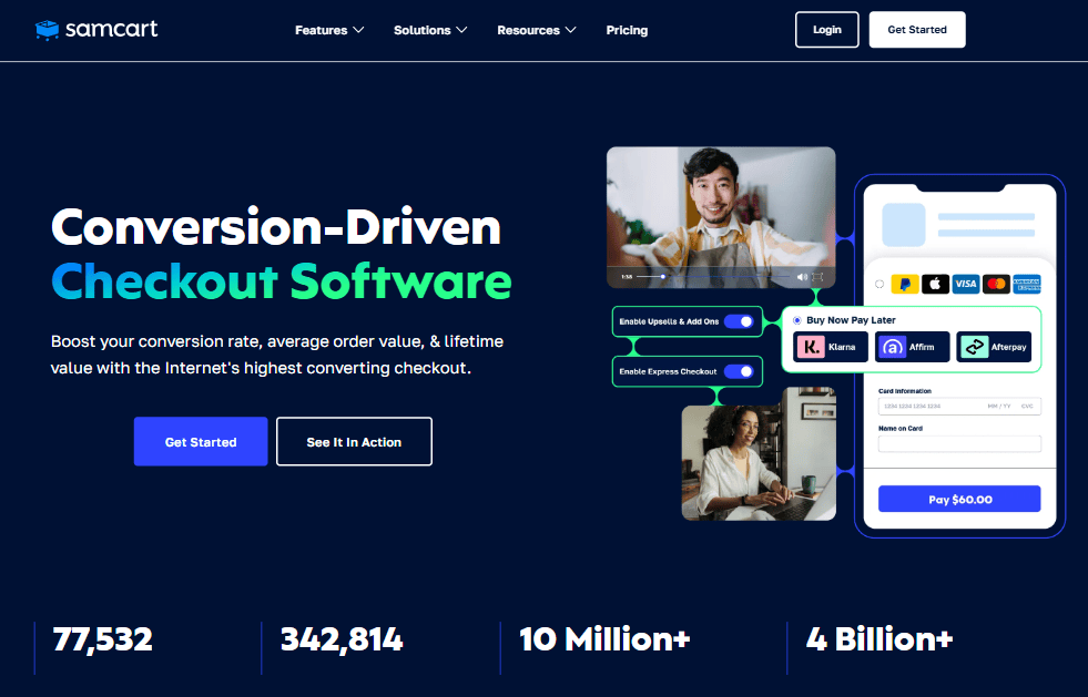SamCart new home page SamCart new home page