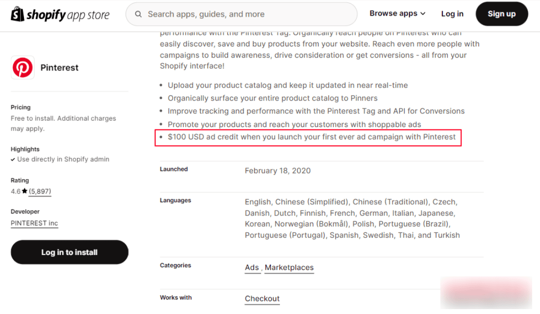 Shopify App Store Shopify App Store For Pinterest Ads Credit