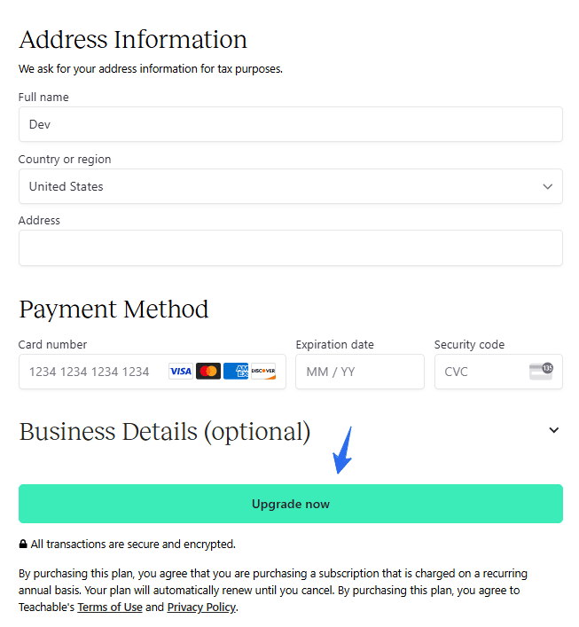 Teachable Checkout Page Teachable Checkout Page