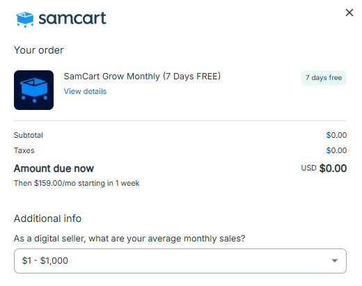 samcart grow monthly plan trial sign up samcart grow monthly plan trial sign up