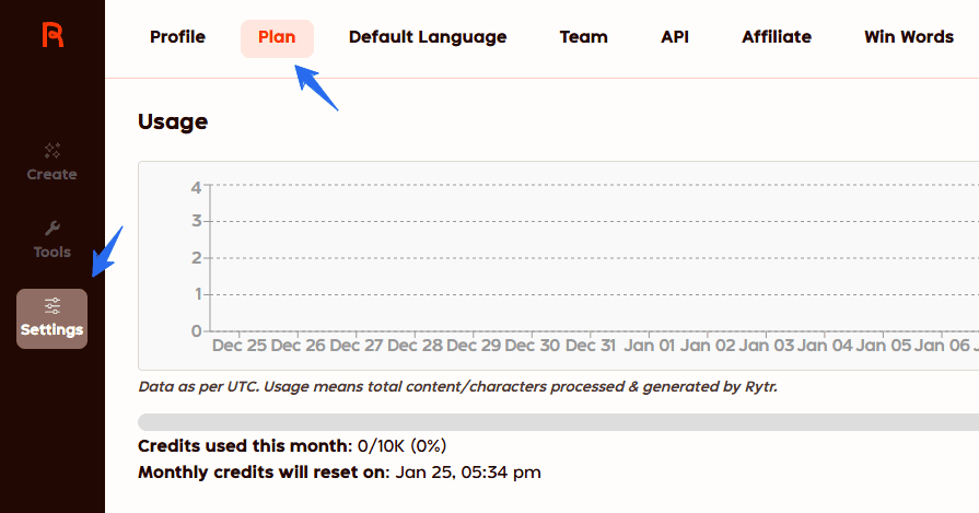 Rytr Dashboard Setting Plan Rytr Dashboard Setting Plan
