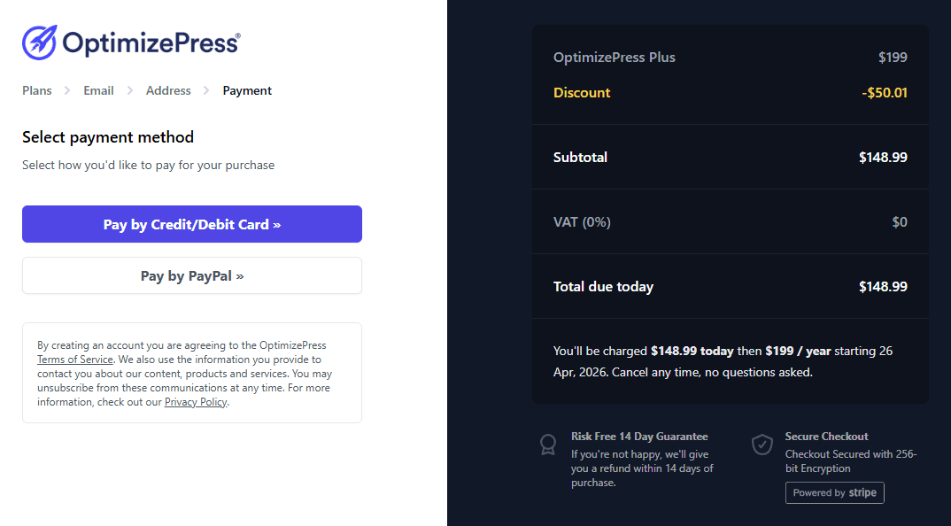 OptimizePress Payment Options