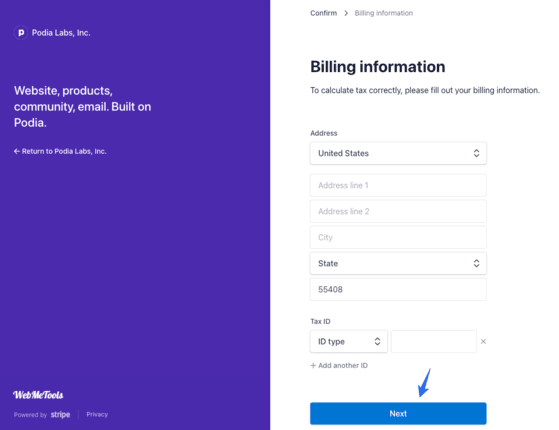 Podia enter billing information Podia-enter-billing-information